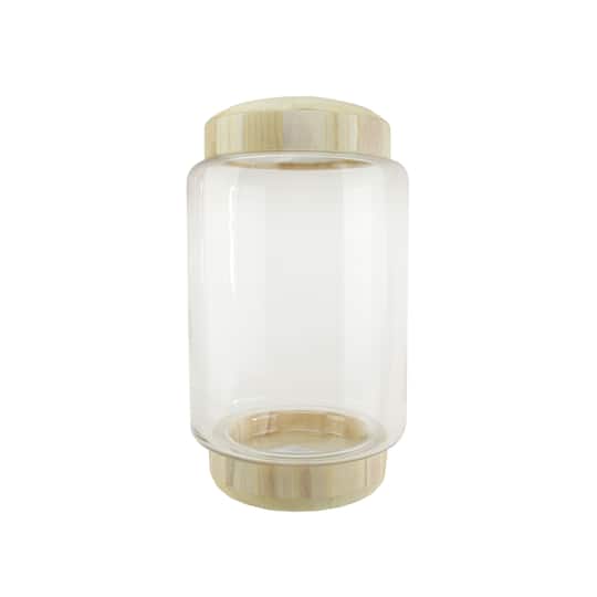 13.5" Cylindrical Transparent Glass Container with Wooden Base & Lid By Northlight | 6.75" x 6.75" x 13.5" | Michaels®